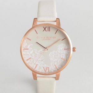 Olivia Burton Nude/Grey Floral & Rose Gold Watch